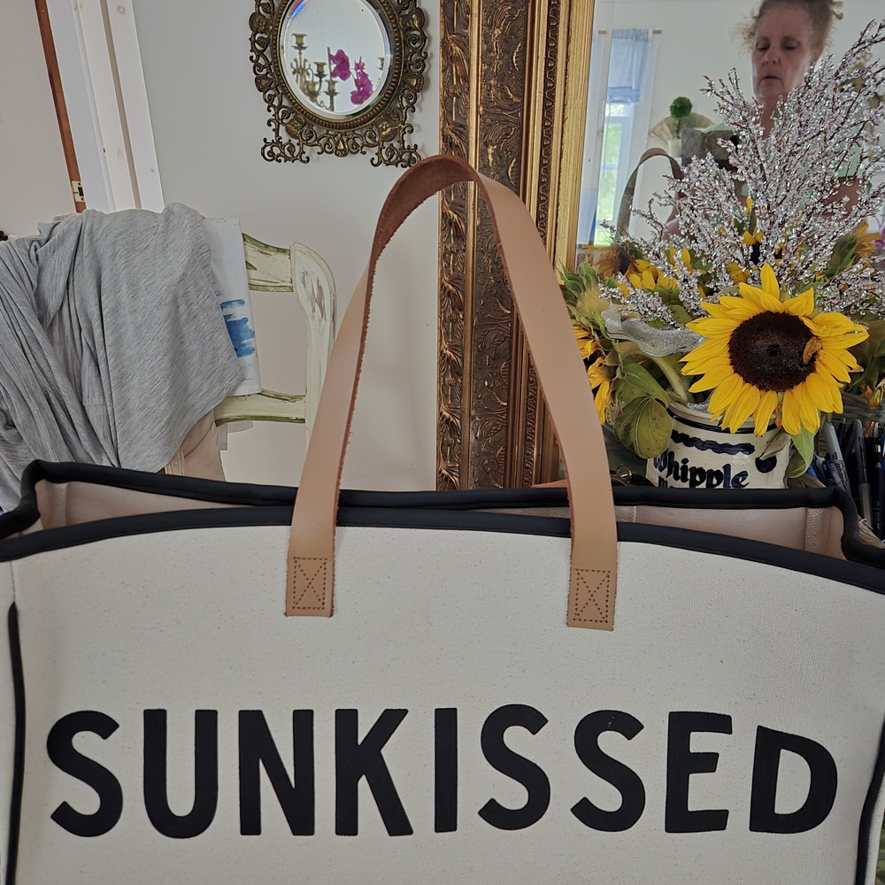 Sunkissed Canvas Tote Bag - Cream and Tan